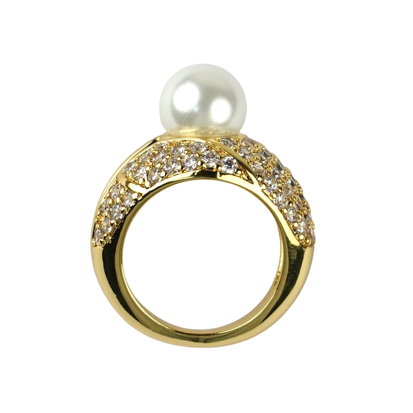 CC01073 Ring 18K Yellow Gold Plated Copper Cubic Zirconia and Simulated Pearl