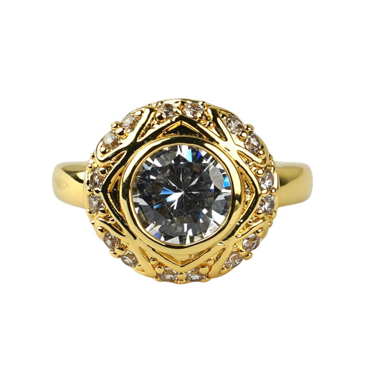 CC01075 Ring 18K Yellow Gold Plated Copper Cubic Zirconia