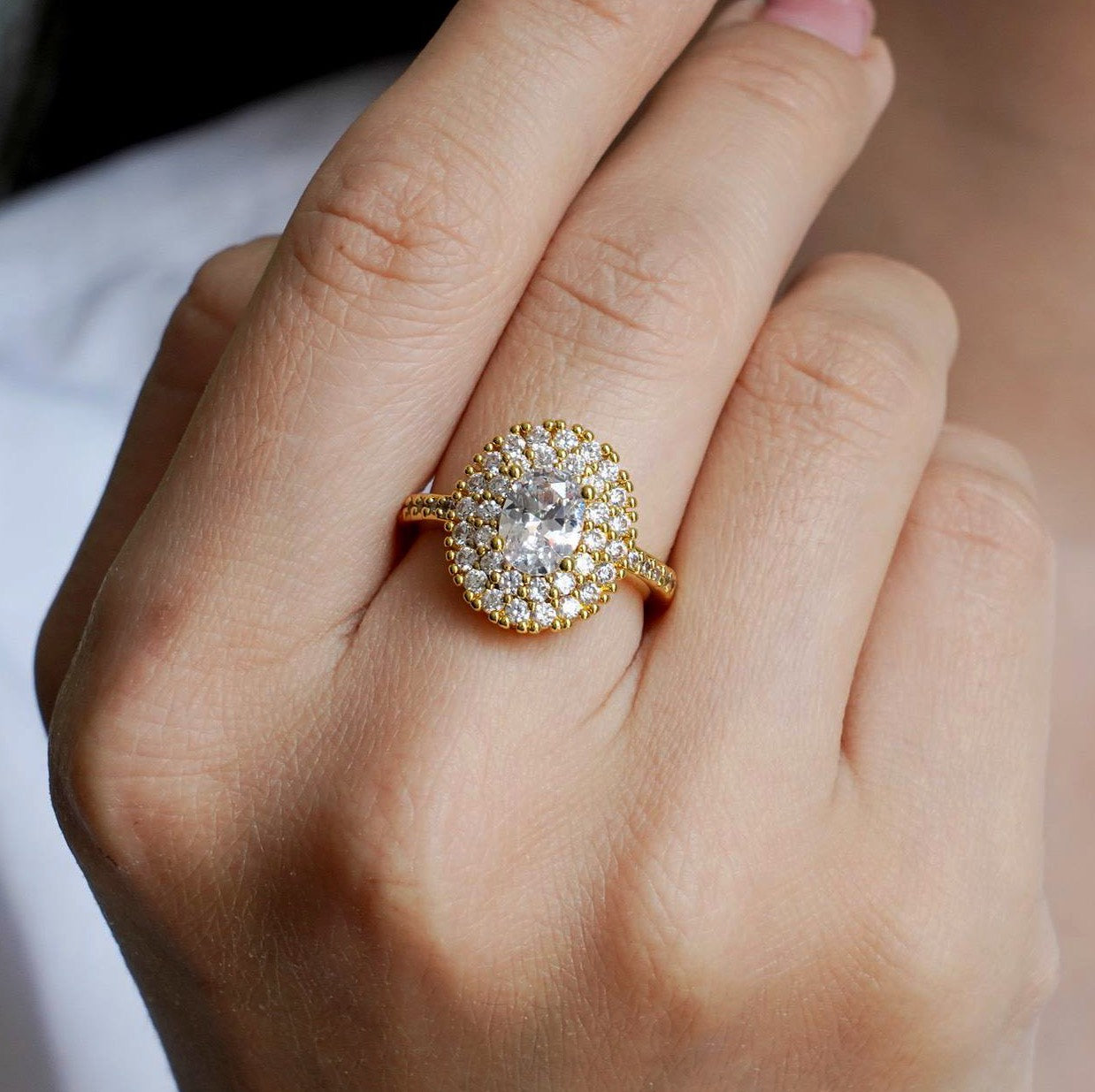 CC01078 Ring 18K Yellow Gold Plated Copper Cubic Zirconia