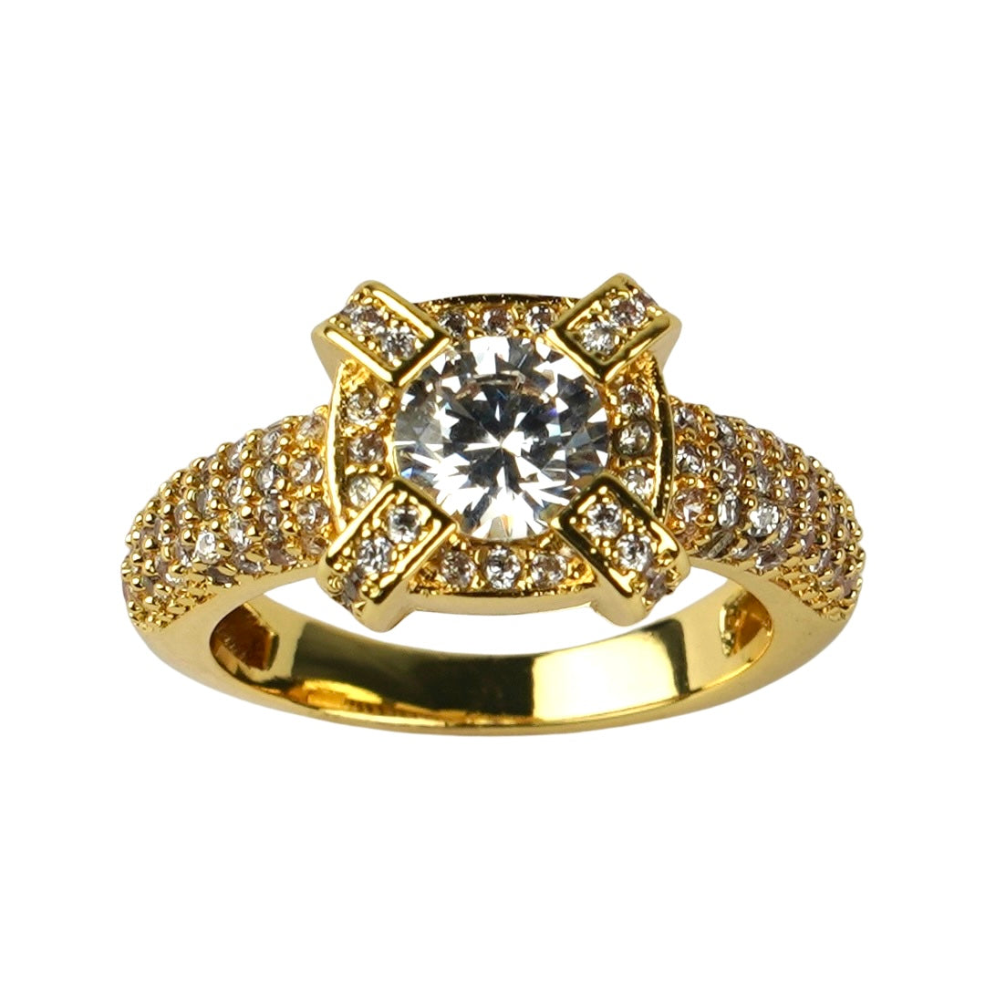 CC01079 Ring 18K Yellow Gold Plated Copper Cubic Zirconia