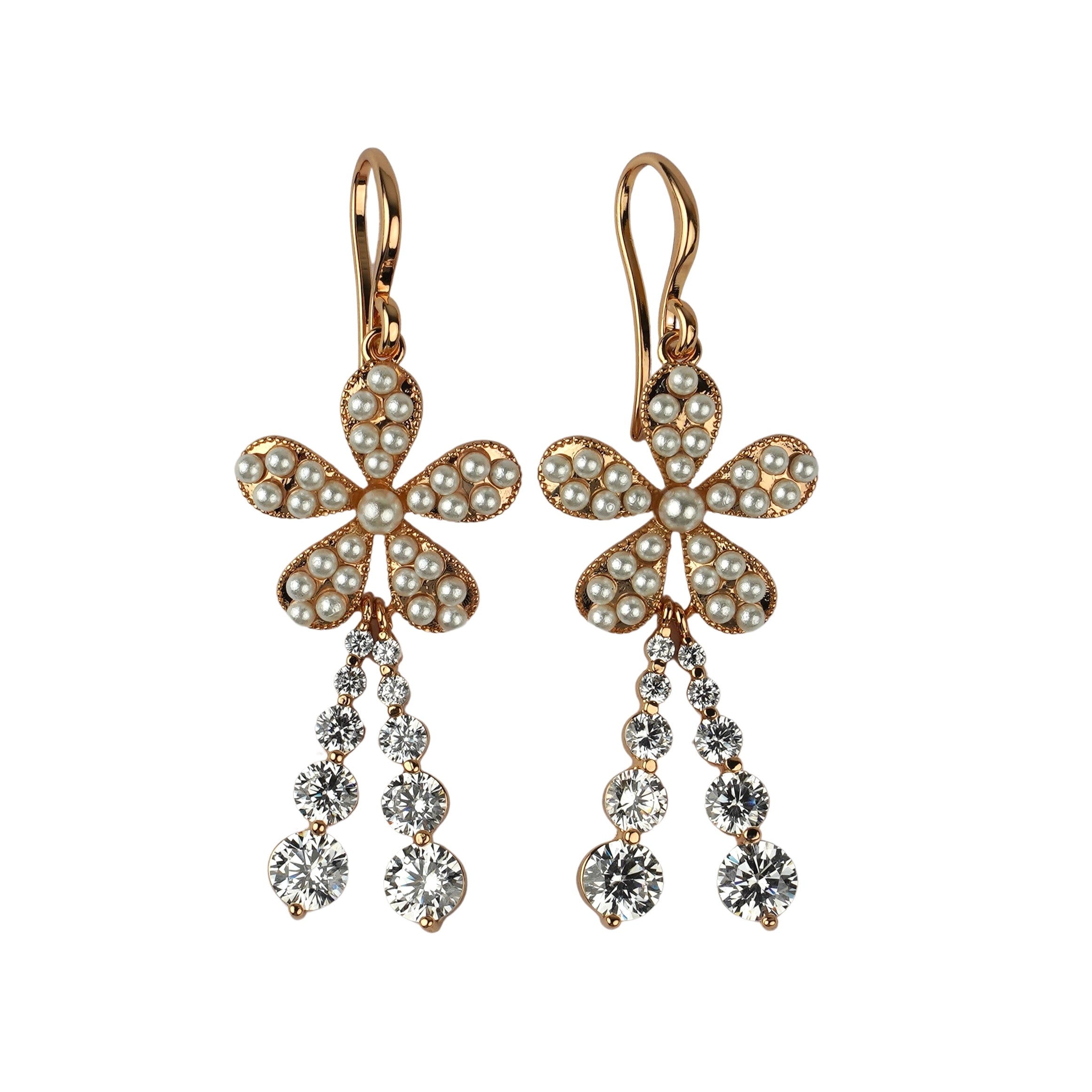 CC01141 Earrings 18K Gold Plated Brass Cubic Zirconia and Simulated Pearls