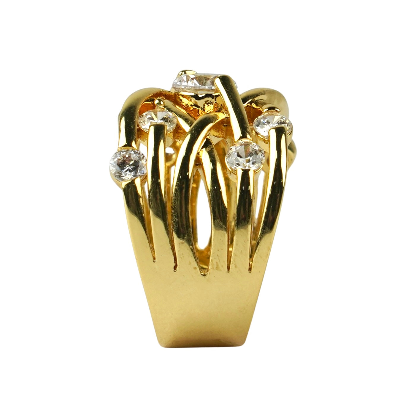 Кольцо CC01285 из меди с покрытием 18K желтым золотом и кубическим цирконием