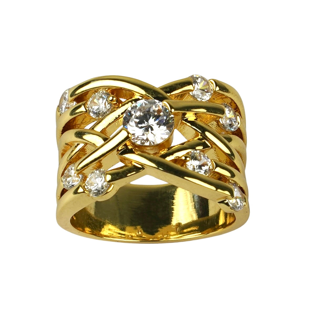 Кольцо CC01285 из меди с покрытием 18K желтым золотом и кубическим цирконием