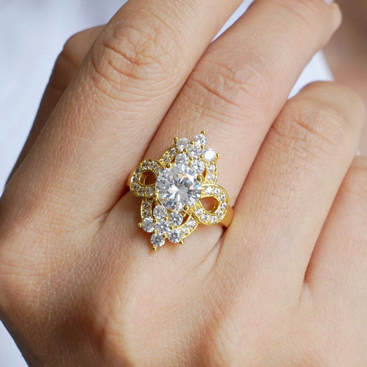 CC01287 Ring 18K Yellow Gold Plated Copper Cubic Zirconia