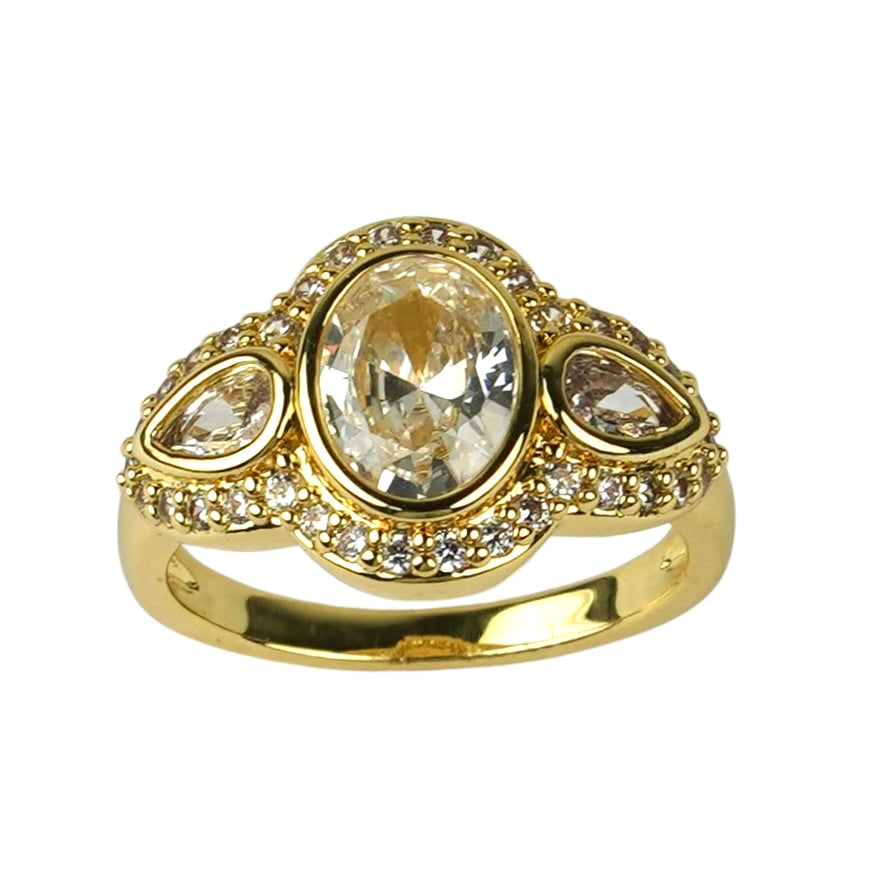 CC01375 Ring 18K Yellow Gold Plated Copper Cubic Zirconia