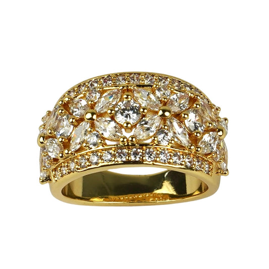 CC01388 Ring 18K Yellow Gold Plated Copper Cubic Zirconia