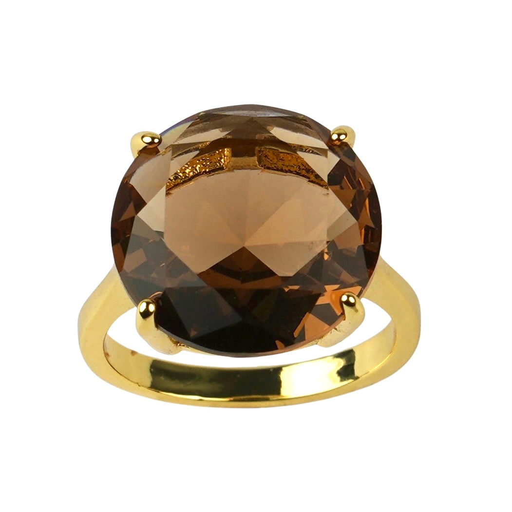 CC01407 Кольцо из латуни с 18K желтым золотым покрытием и кубическим цирконием