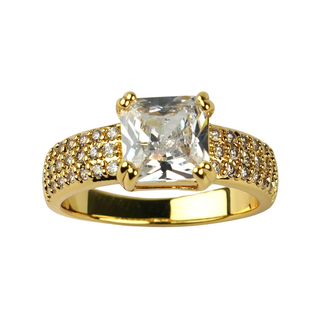 CC01582 Кольцо из меди с покрытием 18K желтым золотом и кубическим цирконием