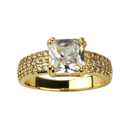 CC01582 Ring 18K sariq oltin bilan qoplangan mis kubik tsirkon