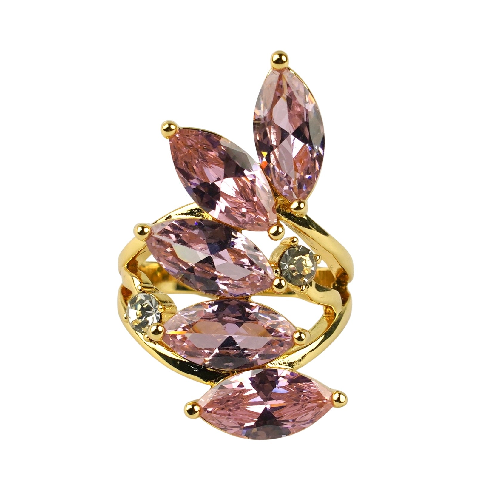 CC01587 Кольцо из латуни с желтым золотым покрытием 18К и кубическим цирконием