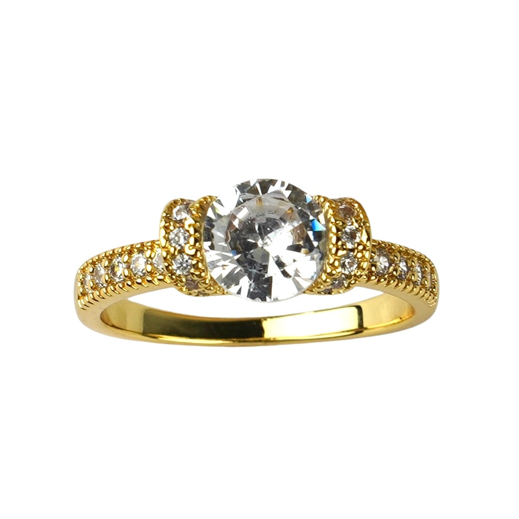 CC01590 Ring 18K Yellow Gold Plated Copper Cubic Zirconia