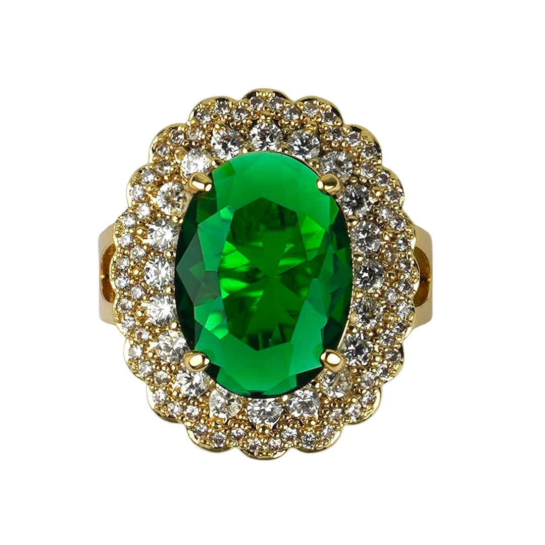 CC02596 Uzuk 750 proba, sariq tilla yugurtirilgan, Fianit