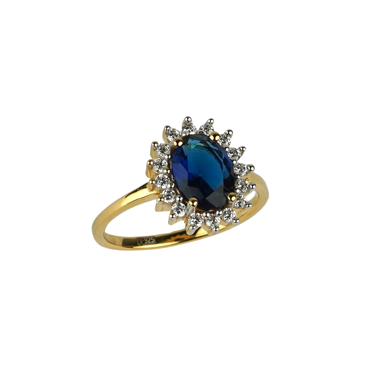 SZ15836 Ring Silver 925 Linde Sapphire Cubic Zirconia (Gold Plated)