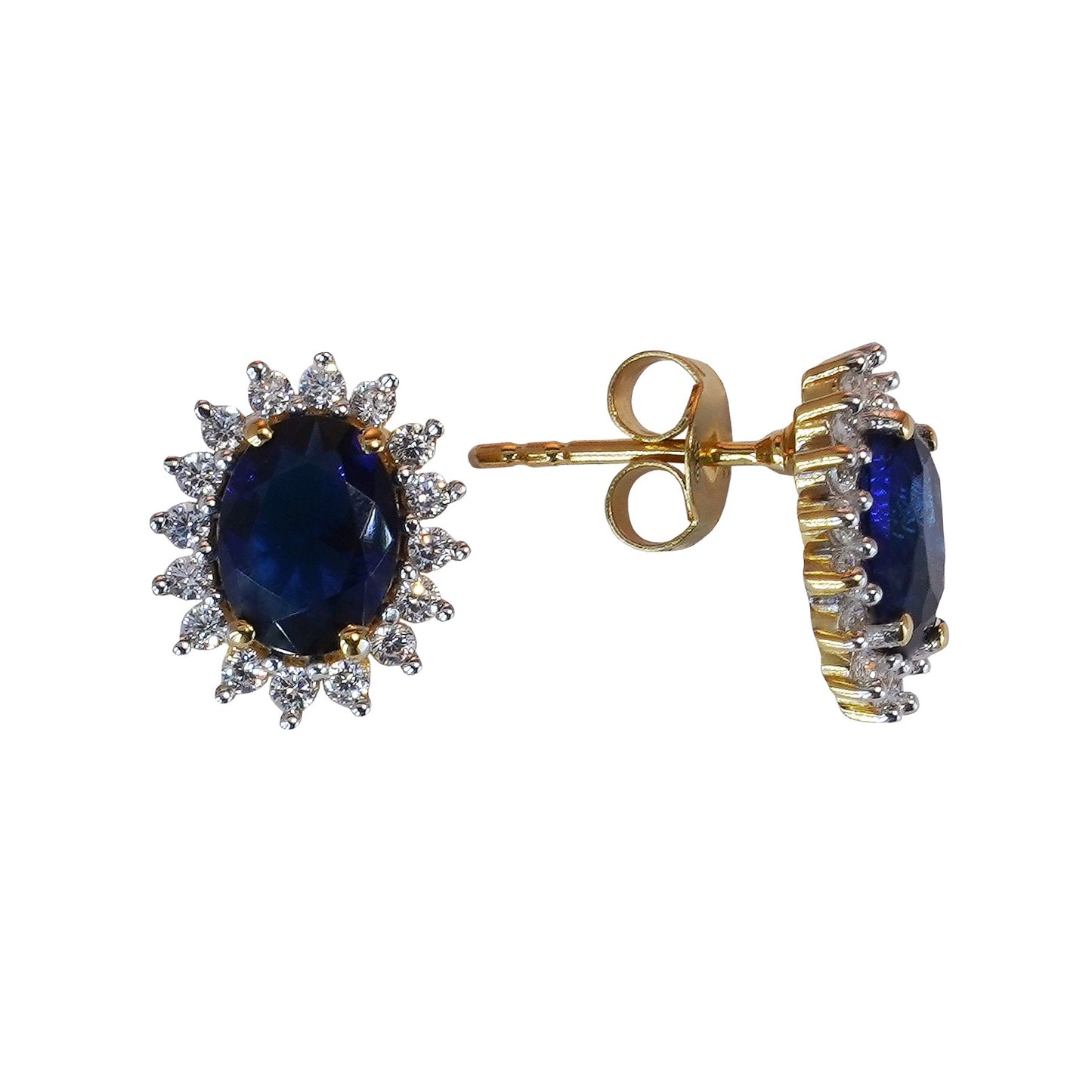 SZ15837 Earrings Silver 925 Linde Sapphire Cubic Zirconia (Gold Plated)