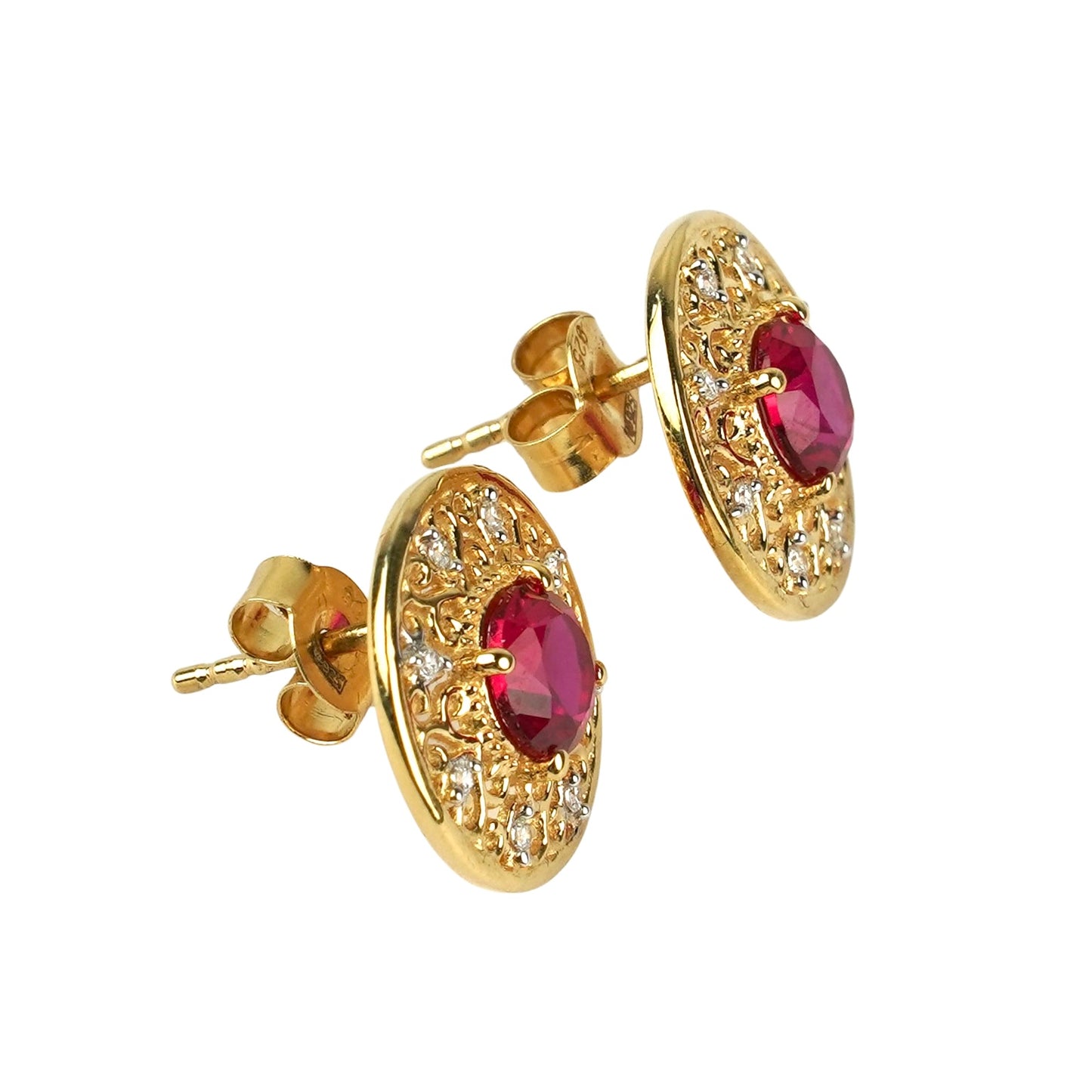 SZ16735 Sterling Silver 925 Ruby Linde Fianite (Gold Plated)