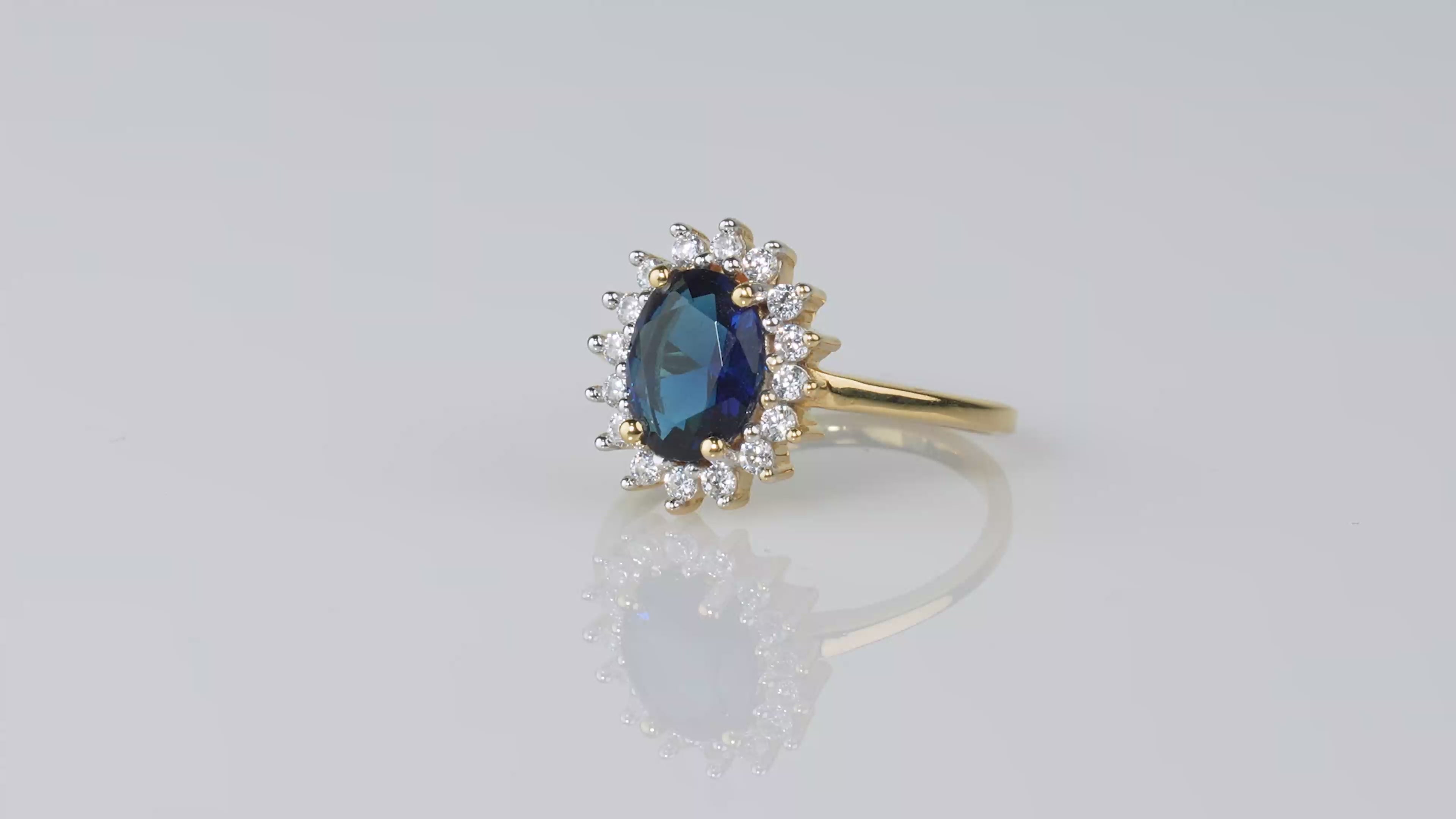 SZ15836 Ring Silver 925 Linde Sapphire Cubic Zirconia (Gold Plated)