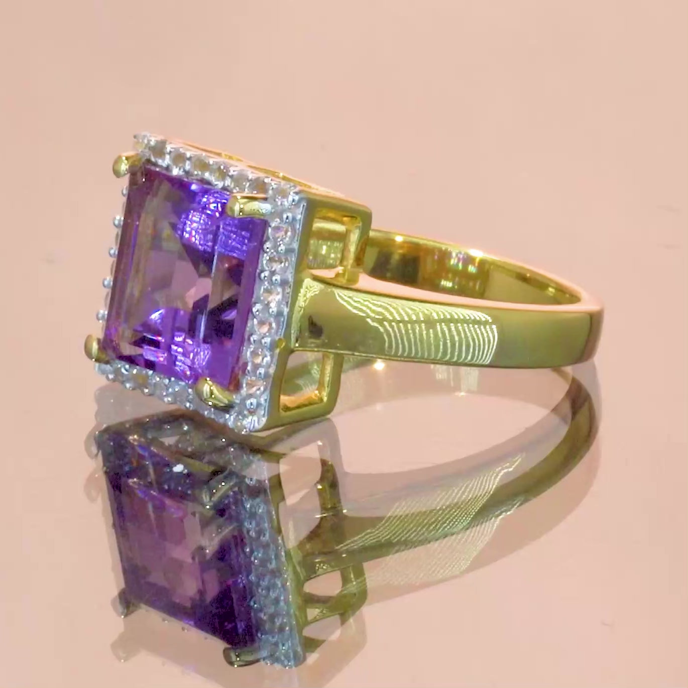 SZ13711 Ring 925 Silver Brazilian Amethyst Topaz White (Gold Plated)